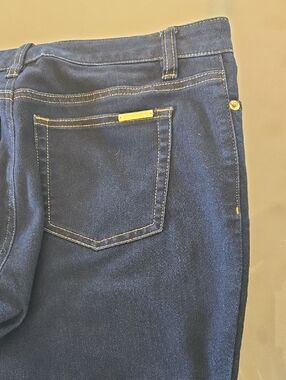 Michael Kors Slim Straight Jeans in Dark Blue with Gold Accents